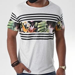 INDIGO | Grey Striped Palm Graphic Tee